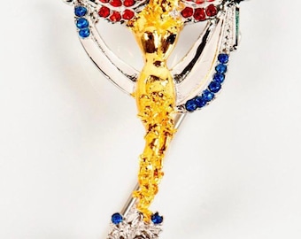Original Vintage Erte Art Jewellery Sterling Silver Gold Plated Brooch Pendant with Swarovski Crystals ‘T’