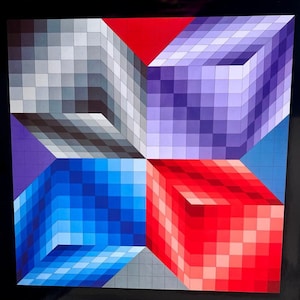 Original Vintage Victor Vasarely Heliogravure Print from “Progressions 3 Portfolio” ‘Kub-Stri’