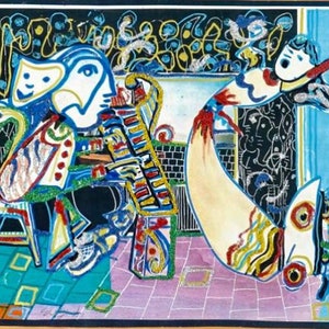 Original muy raro Vintage Mixed Media pintura Amram Ebgi (israelí/estadounidense)