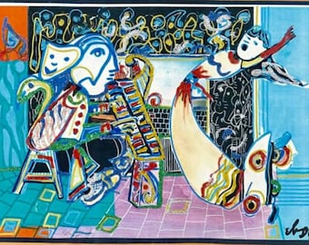Original Very Rare Vintage Mixed Media Painting Amram Ebgi ( American)