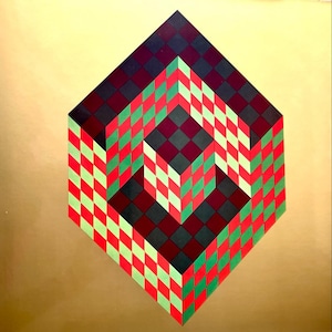 Originele Vintage Victor Vasarely Heliogravure Print van &quot;Progressions 3 Portfolio&quot; &#39;Bidim&#39;