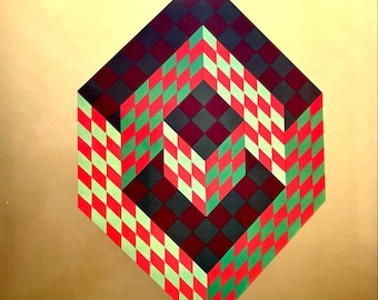 Originalt vintage Victor Vasarely heliogravyrtryck från "Progressions 3 Portfolio" 'Bidim'