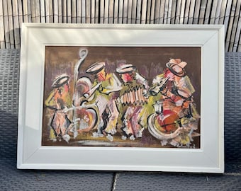 Original Vintage Mixed Media Painting Zoltan Perlmutter (Hungarian/ Canadian) ‘Klezmer’