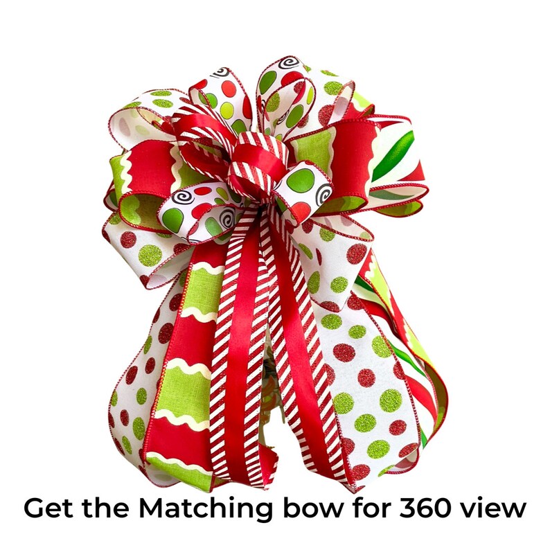 Whimsical Grinch Christmas Tree Topper Bow With Streamers, Tree Bow
