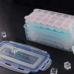 Ice Cubes Tray & Storage Box for 36 Easy Release Square Moulds with Free Scoop