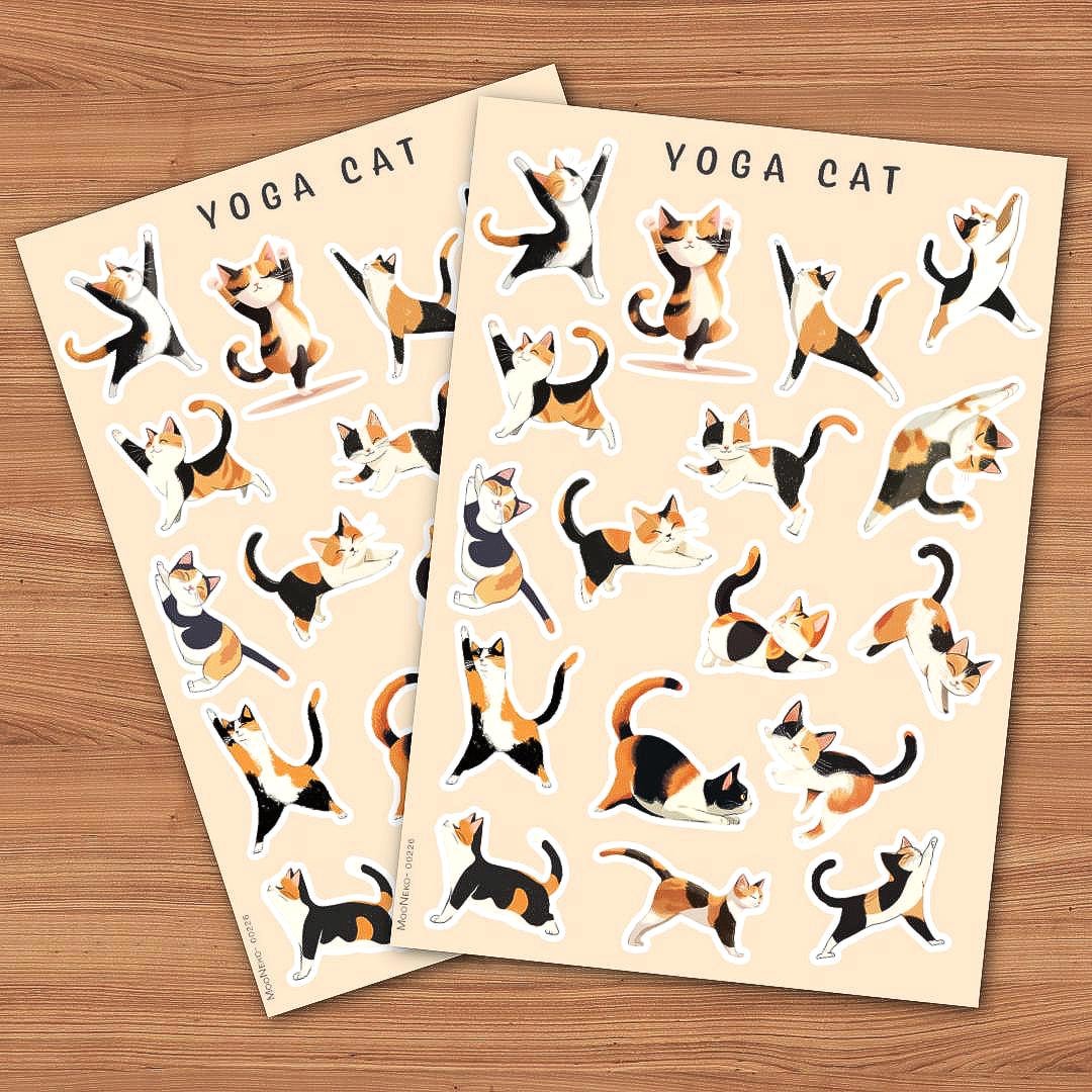 Yoga Cat Vinyl Stickers- Stretching Calico Cat - Etsy