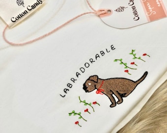 cute embroidered chocolate Labrador dog woman's T-shirt