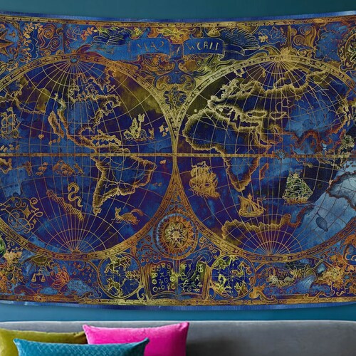 Colorfull World Map Tapestry World Map Wall Hangings Tapestry Etsy UK
