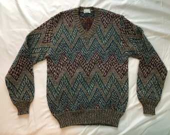 Missoni for Neiman Marcus- Vintage Striped Knit Wool V-Neck Men's Sweater - Made in Italy