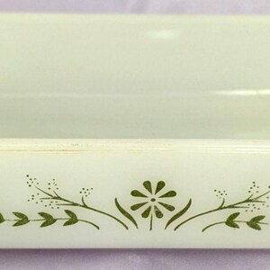Glasbake Milk Glass Rectangular Casserole Dish Loaf Pan Green Daisy #427