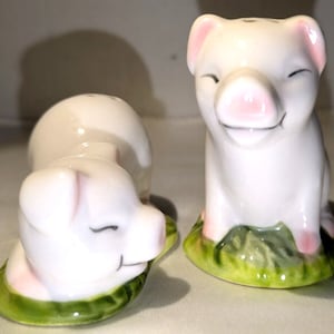 Ceramic White Pigs Salt and Pepper Shakers