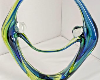 Diamond Star Corp Eternal Lovers Art Glass Sculpture 11.75" Blue Green