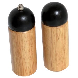 Vintage Black/Brown Wood Salt Shaker and Pepper Grinder 5.25&quot;