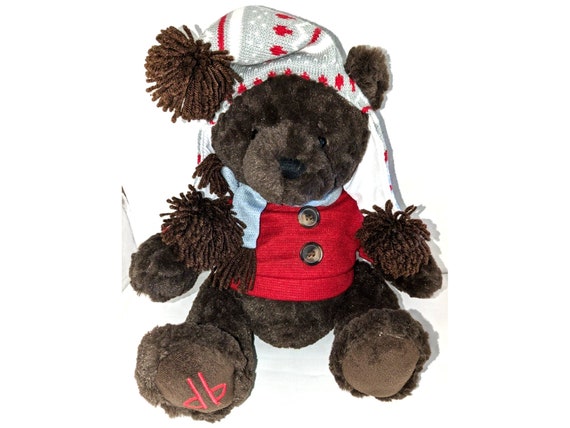 Vintage Dennis Basso Home Brown Teddy Bear With Sweater Scarf Hat 11.5 Etsy