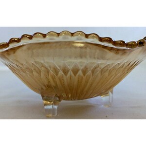Vintage JEANNETTE Anniversary 3 Footed Marigold Carnival Glass Candy Dish 6.25&quot;D