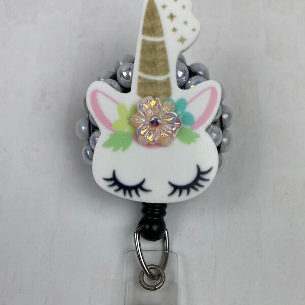 Flowered Unicorn Badge Reel, Nurse Name Badge Holder, Medical Badge Reel, Retractable Badge Holder, Cute ID Badge Reel