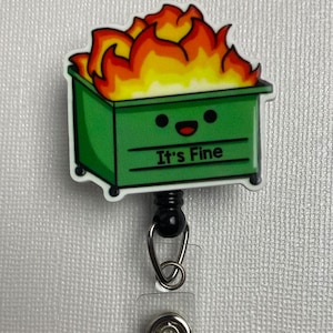 Gctriki 3-Pack Funny Badge Reels - 'Dumpster On Fire' Design With Carabiner Clip For Nurse, Teacher ID