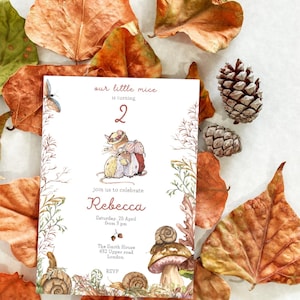 Editable Birthday party Invitation Baby Girl from Brambly Hedge, Boscodirovo, Instant Download Editable with Canva free account!