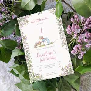 Editable Rose and flowers baby girl Brambly Hedge Invitation card, Boscodirovo, Papaverina e Polverino, Instant Download Editable Canva