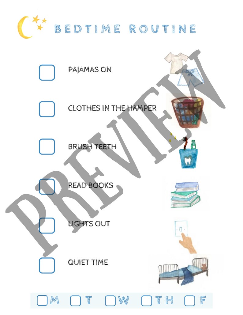Bedtime Routine for School Aged Kids- Digital Download/ Hand Painted ...