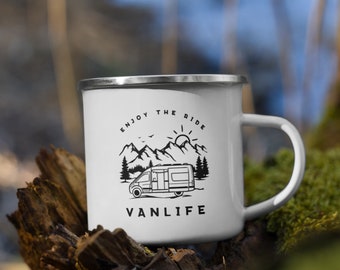 Vanlife Mug - White/Black - Vanlife Enamel Mug - Vanlife Travel Mug - Van Life - Vanlife Accessories - Van Conversion Mug