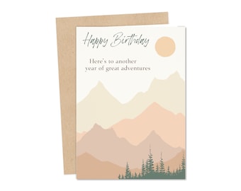 Birthday Card, Mountain birthday card, adventure birthday card, happy birthday, wanderlist birthday card, wanderlust birthday, adventurer