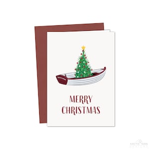 Tarjeta de Navidad del barco, Tarjeta de Navidad del barco de remos, Árbol de Navidad del barco, Tarjeta de Navidad del árbol de Navidad, Árbol dentro del barco, Navidad náutica