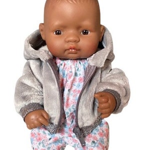 Clothes for a 32 cm Miniland doll, plush jacket with hood, gray