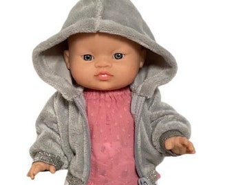 Vêtements de poupée Paola Reina, Minikane 34 cm, veste en peluche à capuche, gris