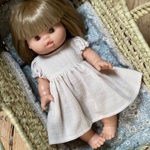 Muslin dress for a Paola Reina doll, Minikane 34 cm, cream