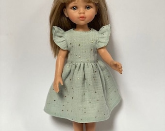 Vestido para muñeca Paola Reina Amigas 32 cm menta con puntos dorados, Vestido para la muñeca Paola Reina 32 cm Amigas
