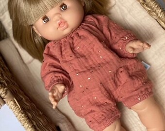 Pelele de muselina para muñeca Paola Reina, Minikane 34 cm, albaricoque con lunares dorados