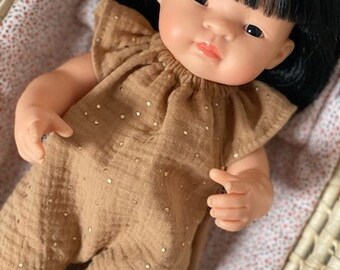 Mono para muñeca Miniland 38 cm, caramelo con lunares dorados, Mono para muñeca Miniland 38 cm, caramelo con lunares dorados