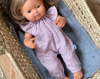 Mono para muñeca Miniland 38 cm rosa sucio con puntos dorados, mono de muñeca Miniland 38 cm, rosa sucio con puntos dorados