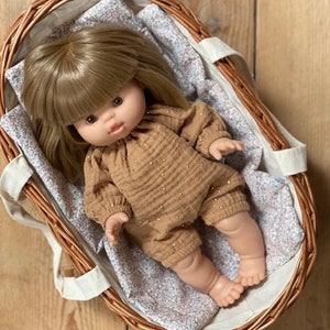 Clothes for Paola Reina, Minikane 34 and Miniland 38 cm dolls, caramel romper with gold dots