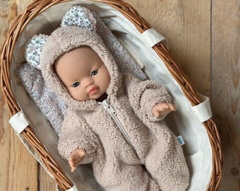 Winterslaapzak voor Minikane-pop, Paola Reina 34 cm Beige teddybeer met bloemoren