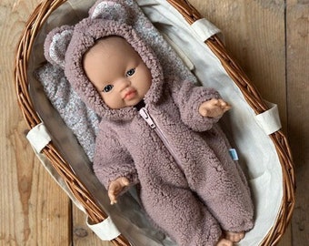 Gigoteuse d'hiver pour poupée Minikane, Paola Reina 34 cm Ours en peluche, rose sale, avec oreilles fleuries