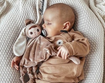 Metoo Hug a beige Bunny with a name, for a baptism, for a baby shower