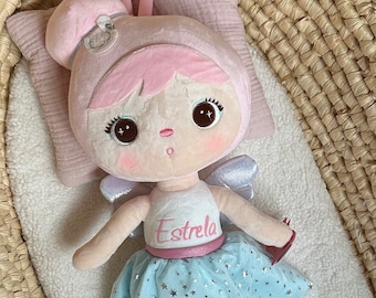 Muñeca Metoo Ángel Azul con nombre del bebé, muñeca Metoo personalizada para bautizo, para baby shower