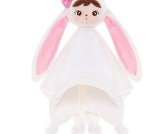 Metoo Embrasse un Lapin blanc rose avec un prénom, pour un baptême, pour une baby shower