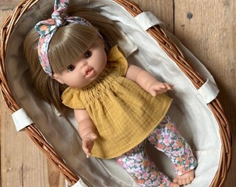 Ropa para muñecas Minikane, Paola Reina 34 cm - leggings florales, túnica ocre, diadema