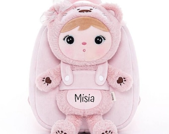 Mochila Metoo con peluche Oso rosa desmontable, Mochila personalizada para niña Oso Rosa
