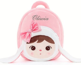Mochila Metoo Królisia con lazo rosa y nombre, Mochila personalizada para niña Conejita