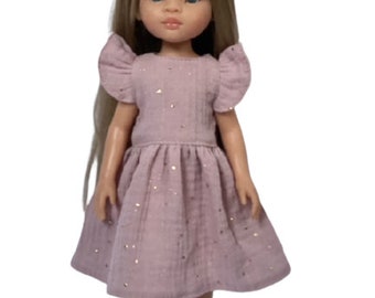 Vestido para la muñeca Paola Reina Amigas 32 cm rosa sucio con lunares dorados, Vestido para la muñeca Paola Reina 32 cm Amigas