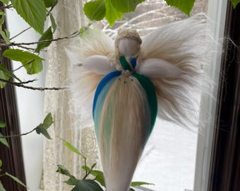 Needle Felted "Angel of Miracles", Merino Wool, Swarovski Crystals, Waldorf inspired.