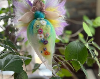 Needle felted Spring flower fairy, merino wool, Swarovski crystal, Waldorf inspired