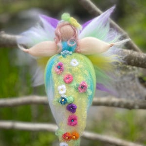 Spring Flower Fairy Fairycore Gift Needle Felted Merino Wool Whimsical Nursery Ornament