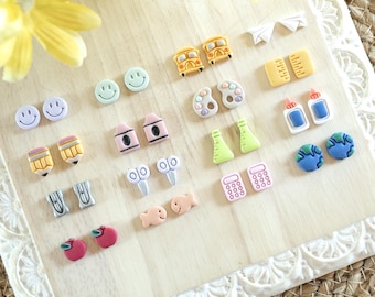 Build Your Own Teacher & School Clay Stud Earring, Teacher Appreciation Gift Idea, Jewelry for Teacher, Back to School