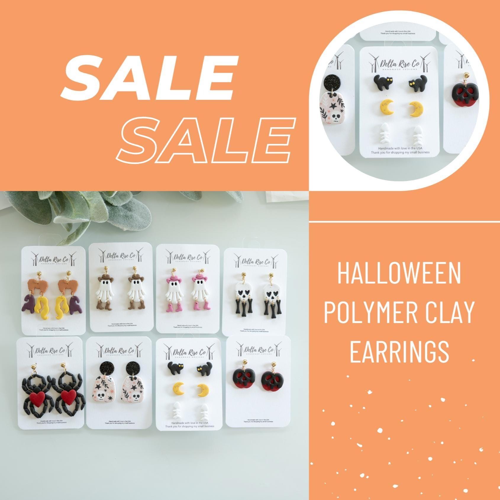 CLEARANCE SALE Halloween Clay Dangle Earrings, Clearance Jewelry Earrings, Sale Halloween Earrings, Statement Earrings, Holiday Clay Earring