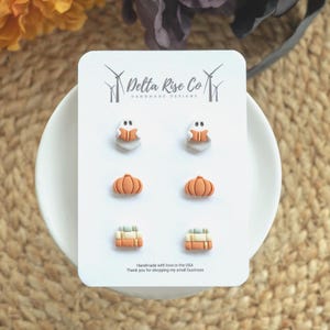 The Cozy Spooky Collection Clay Stud Earrings, Handmade Fall & Halloween Jewelry, Book Readers Lovers Spooky Season, Ghost Reading Bookish